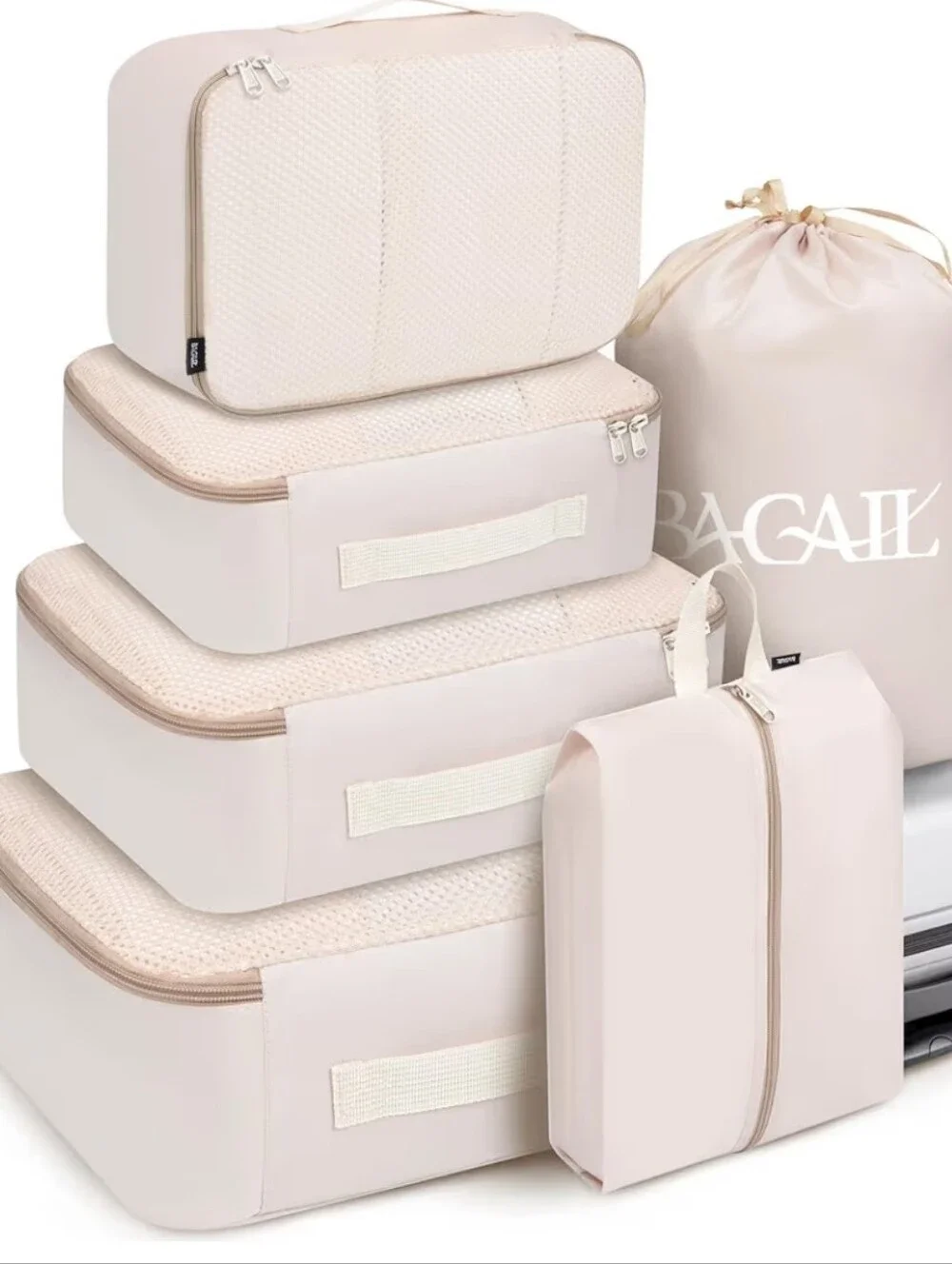 Hotor Travel Packing Cube Set - Cream Organizer Bags (6 pcs)